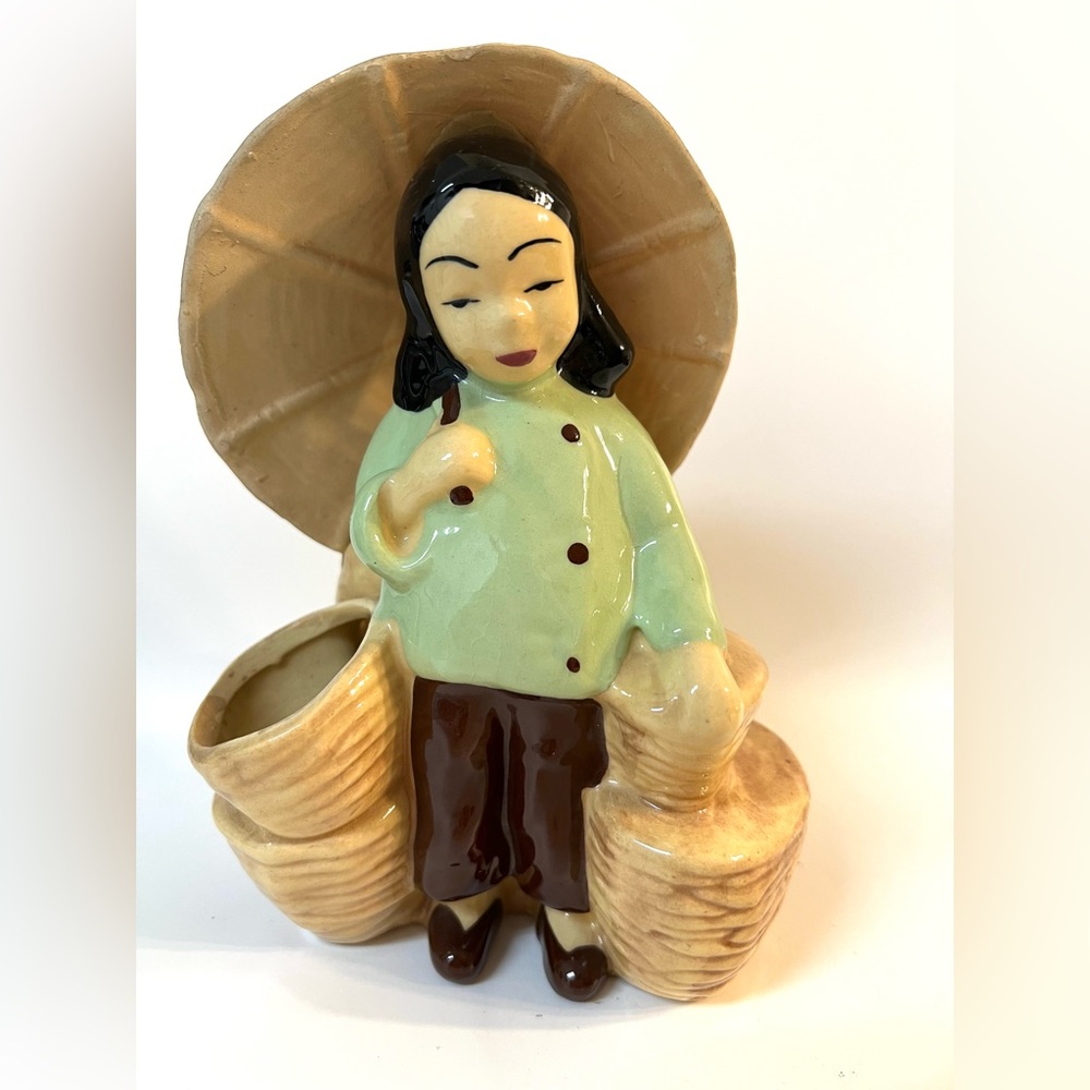 California Pottery Stewart McCulloch Handpainted Asian Girl Umbrella Planter 7"